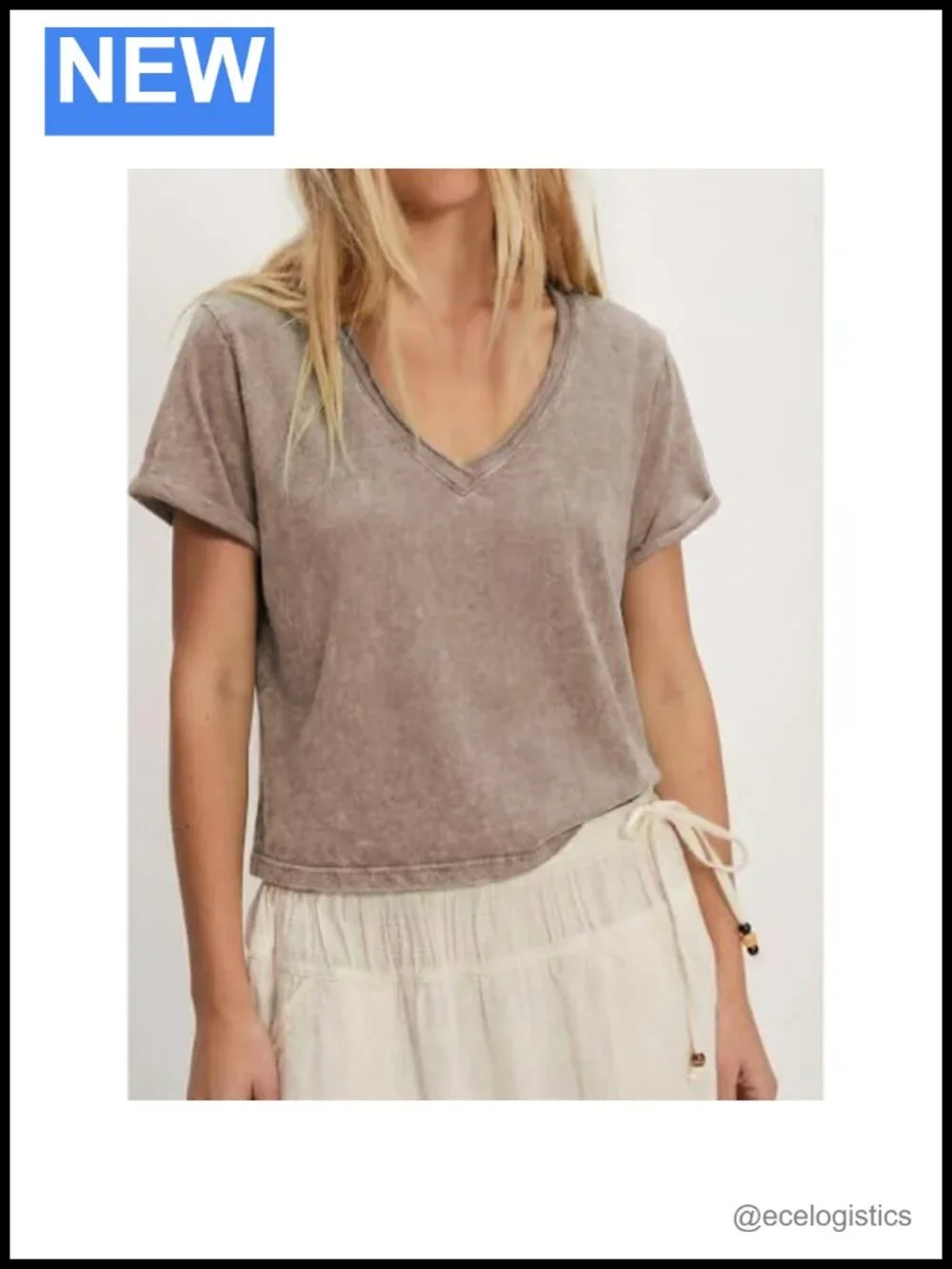 Cropped Acid Wash V Neck Short Sleeve Baggy Grunge Tee - Picture 2 of 6